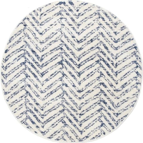 Isolated view of Blue Round Antique Chevron Rug, showcasing its design
