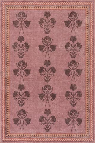 Isolated view of Pink Rectangle Floris Hand-Tufted Floral Wool-Blend Rug, showcasing its design