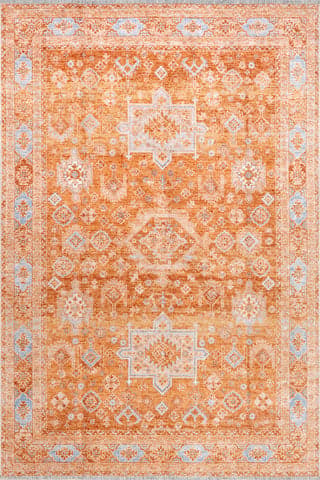Isolated view of Peach Rectangle Kaski Medallion Washable Rug, showcasing its design