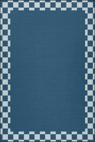 Isolated view of Blue Rectangle Harbor Frame Checkered Washable Rug, showcasing its design