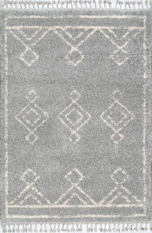 Isolated view of Grey Rectangle Moroccan Diamond Drop Tassel Rug, showcasing its design