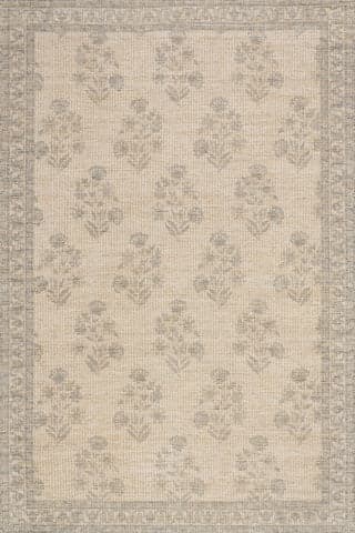 Isolated view of Ivory Rectangle Sylv Textured Floral and Paisley Rug, showcasing its design