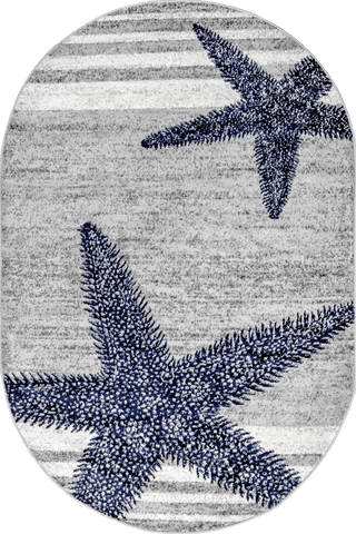 Isolated view of Grey Oval Iliana Striped Starfish Rug, showcasing its design