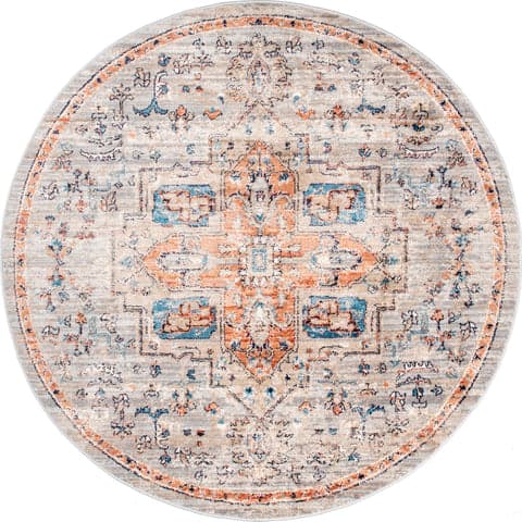Isolated view of Beige Round Croix Medallion Rug, showcasing its design