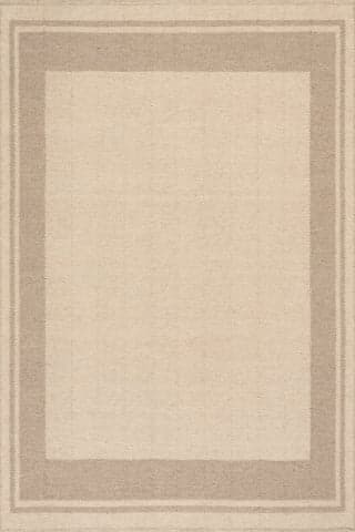 Isolated view of Beige Rectangle Canon Bordered Wool Cozy Rug, showcasing its design