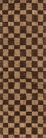Isolated view of Brown Runner Quince Checked Wool Rug, showcasing its design