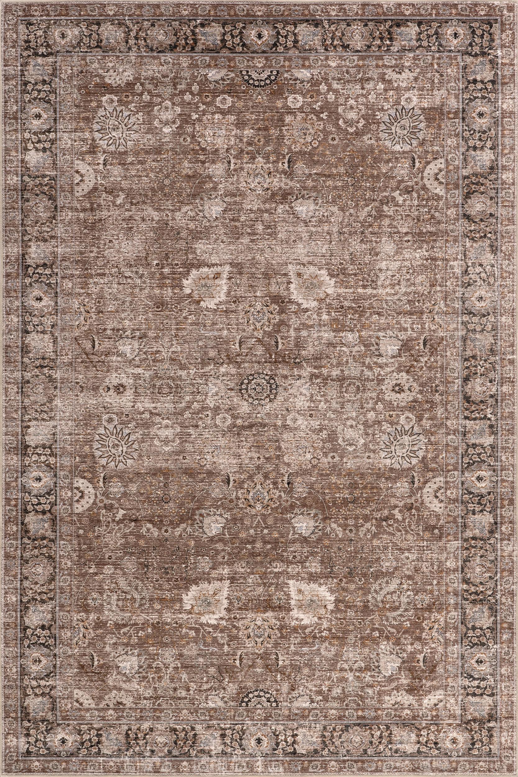 Bayberry Spill Proof Vintage Washable Rug | Brown 8x10