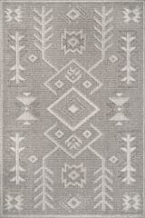 Isolated view of Grey Rectangle Yara Textured Symbolic Rug, showcasing its design