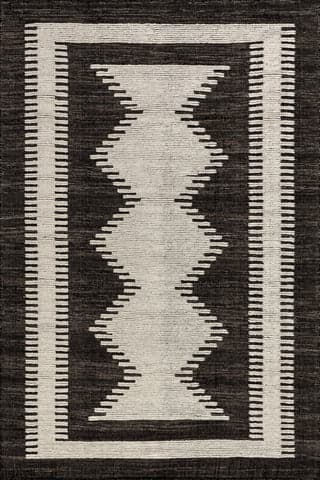 Isolated view of Black Rectangle Sante Fe Southwestern Wool Rug, showcasing its design