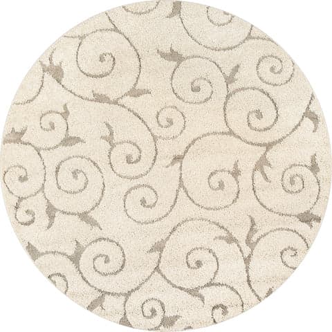 Isolated view of Cream Round Vine Swirls Rug, showcasing its design