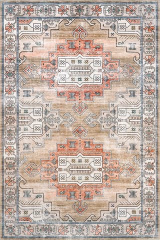 Isolated view of Tan Rectangle Maye Persian Washable Rug, showcasing its design