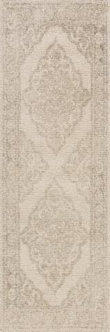 Isolated view of Beige Runner Istanbul Hand-Tufted Ornate Border Wool-Blend Rug, showcasing its design