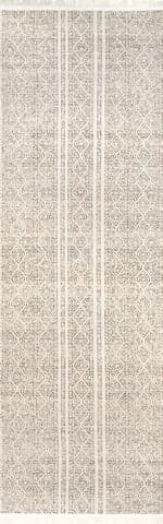 Isolated view of Beige Runner Indoor/Outdoor Striped With Tassels Rug, showcasing its design