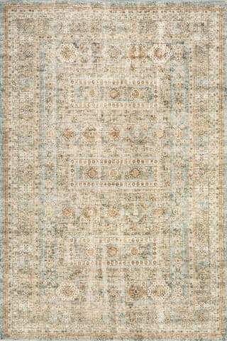 Isolated view of Light Green Rectangle Tilicho Distressed Wool Rug, showcasing its design