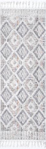 Isolated view of Pink Runner Shaggy Checkered Tiles Tassel Rug, showcasing its design