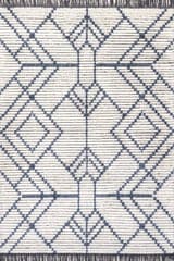 Isolated view of Blue Rectangle Modern Tracery Tasseled Rug, showcasing its design
