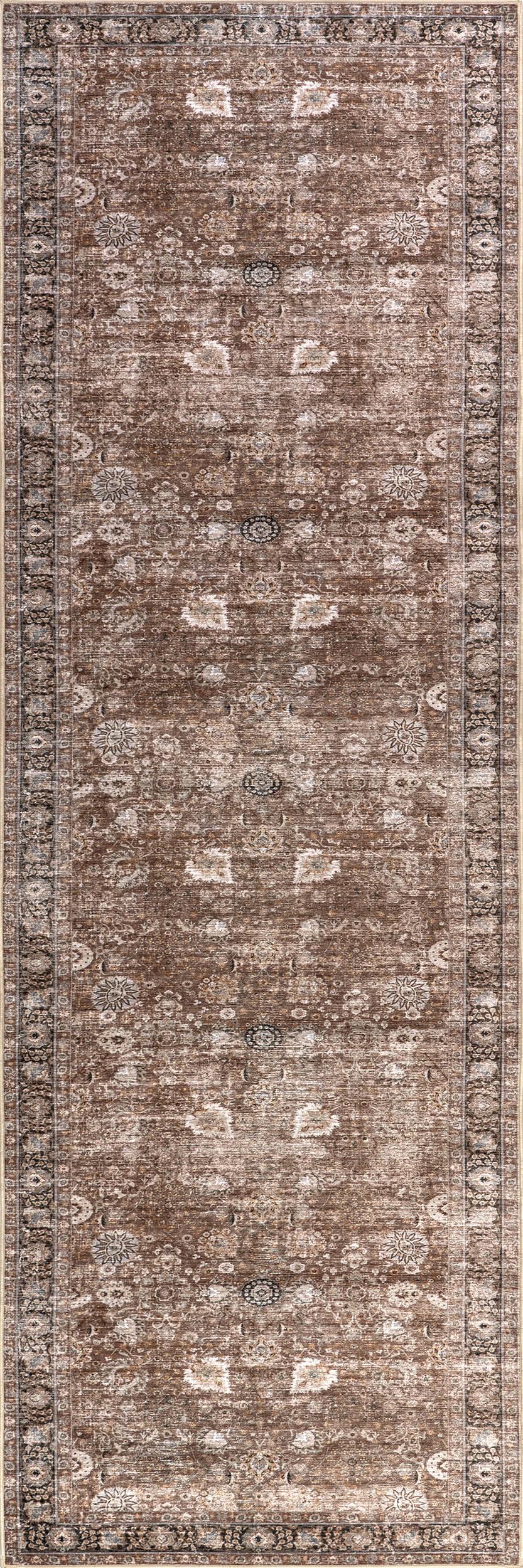 Bayberry Spill Proof Vintage Washable Rug | Brown
