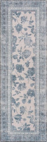 Isolated view of Teal Runner Boscage Floral Washable Rug, showcasing its design