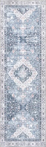 Isolated view of Blue Rectangle Gianna Blossom Spill Proof Washable Rug, showcasing its design