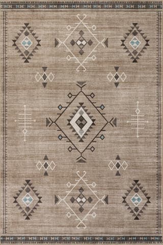 Isolated view of Taupe Rectangle Poppy Persian Spill Proof Washable Rug, showcasing its design