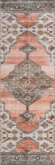 Isolated view of Peach Runner Native Iris Medallion Spill Proof Washable Rug, showcasing its design