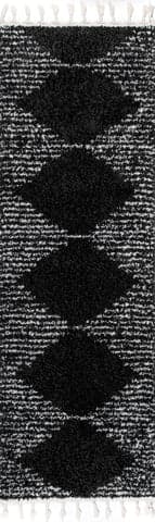 Isolated view of Black Runner Moroccan Diamond Pinstripes Tassel Rug, showcasing its design
