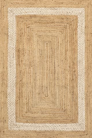 Isolated view of Natural Rectangle Lora Bordered Jute Rug, showcasing its design