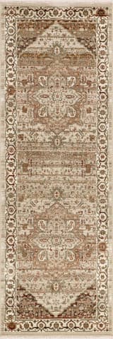 Isolated view of Brown Runner Rosette Medallion Fringed Rug, showcasing its design