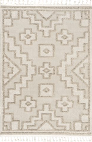 Isolated view of Beige Rectangle Lacee Moroccan Tasseled Rug, showcasing its design