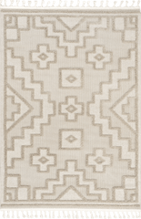 Isolated view of Beige Rectangle Lacee Moroccan Tasseled Rug, showcasing its design