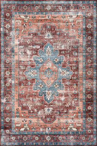 Isolated view of Rust Square Castle Medallion Spill Proof Washable Rug, showcasing its design