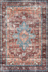 Isolated view of Rust Square Castle Medallion Spill Proof Washable Rug, showcasing its design