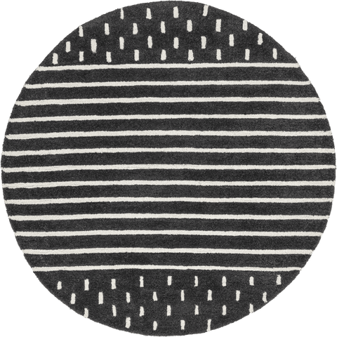 Isolated view of Charcoal Round Mandia Striped Rug, showcasing its design