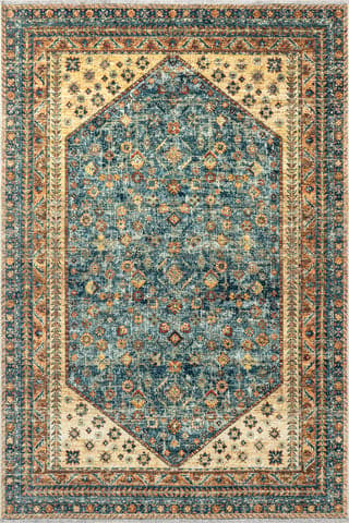 Isolated view of Dark Green Rectangle Sunsari Geometric Washable Rug, showcasing its design