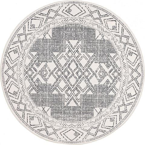 Isolated view of Light Grey Round Medallion Washable Rug, showcasing its design