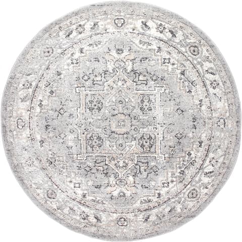 Isolated view of Light Grey Round Harley Vintage Medallion Rug, showcasing its design