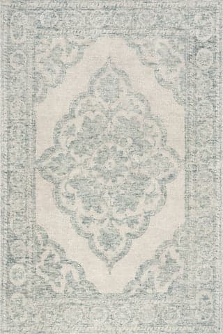 Isolated view of Teal Rectangle Istanbul Hand-Tufted Ornate Border Wool-Blend Rug, showcasing its design