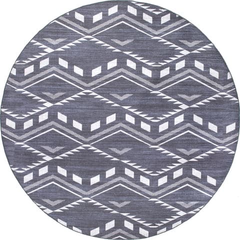 Isolated view of Blue Round Natalia Chevrons Washable Indoor/Outdoor Rug, showcasing its design
