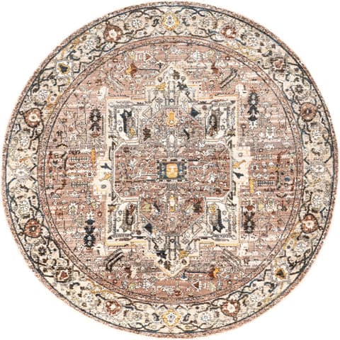 Isolated view of Light Brown Round Forever Vintage Rug, showcasing its design