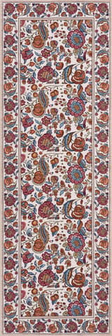 Isolated view of Multicolor Runner Finice Bordered Floral and Paisley Washable Rug, showcasing its design