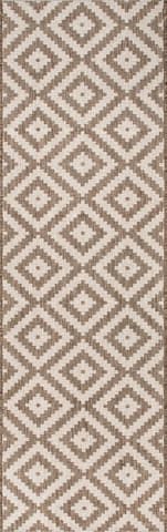 Isolated view of Taupe Runner Indoor/Outdoor Diamond Trellis Rug, showcasing its design