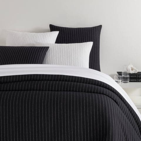 Chalk Stripe Matelasse Duvet Cover | Black