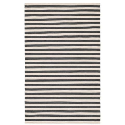 Ladder Stripe Handwoven Wool Rug | Black/Ivory