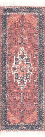 Isolated view of Rust Runner Printed Floral Medallion Tasseled Rug, showcasing its design