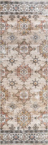 Isolated view of Beige Runner Francesca Timeworn Charm Spill Proof Washable Rug, showcasing its design