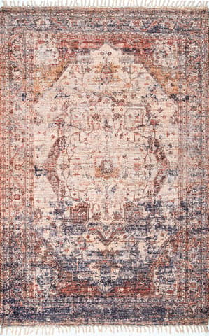 Isolated view of Multicolor Rectangle Faded Medallion Tassel Rug, showcasing its design