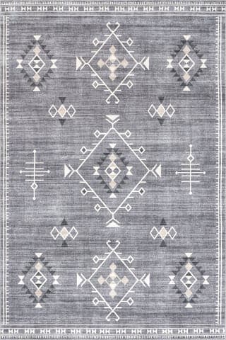 Isolated view of Grey Rectangle Poppy Persian Spill Proof Washable Rug, showcasing its design