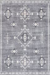 Isolated view of Grey Rectangle Poppy Persian Spill Proof Washable Rug, showcasing its design