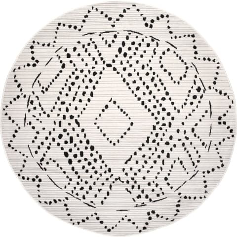 Isolated view of Black Round Dotted Diamond Trellis Rug, showcasing its design