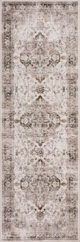 Isolated view of Beige Runner Vanisa Traditional Washable Rug, showcasing its design